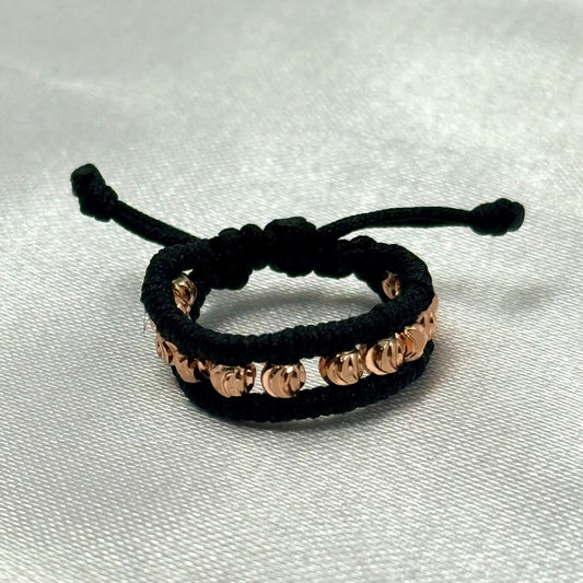 ANILLO RODIO TEJIDO NEGRO DIAMANTADO ROSA