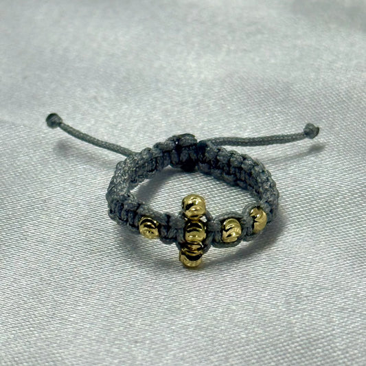 ANILLO RODIO TEJIDO GRIS DIAMANTADO CRUZ DORADO