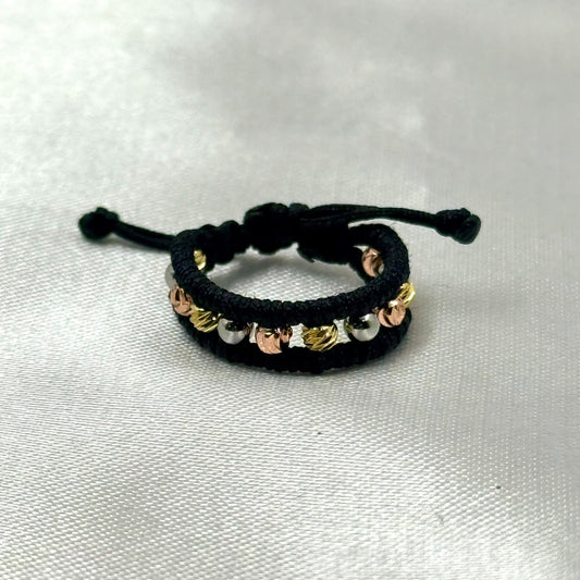 ANILLO RODIO TEJIDO NEGRO DIAMANTADO 3 OROS