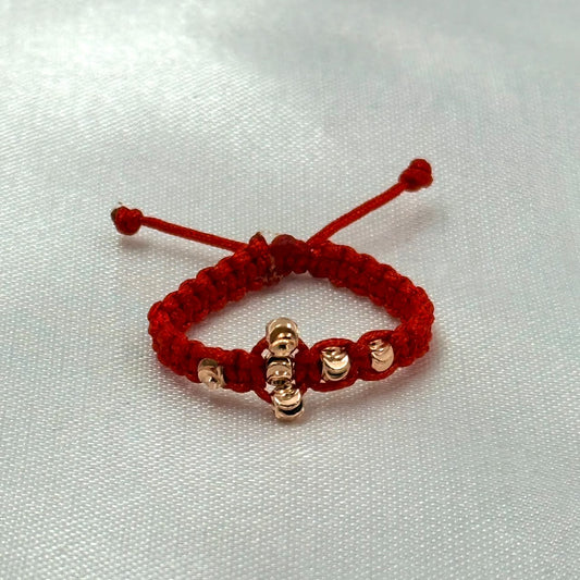 ANILLO RODIO TEJIDO ROJO CRUZ DIAMANTADO ROSA
