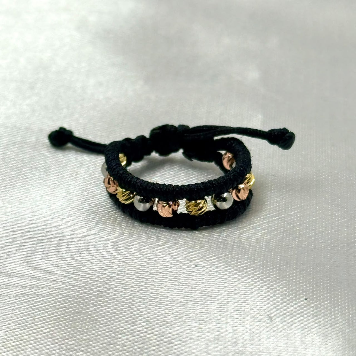 ANILLO RODIO TEJIDO NEGRO DIAMANTADO 3 OROS