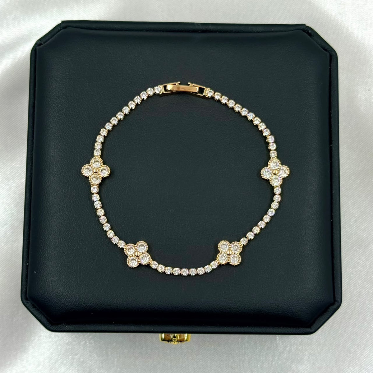 PULSERA RODIO TENIS VAN CLEF DELGADA CIRCON BLANCO DORADO