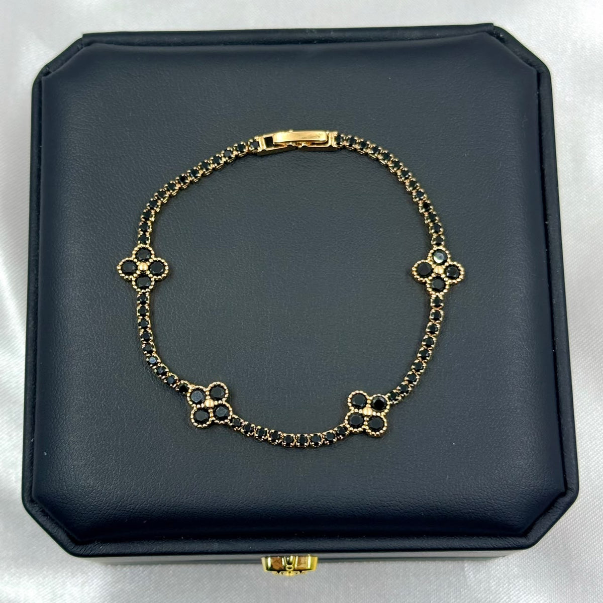 PULSERA RODIO TENIS VAN CLEF DELGADA CIRCON VERDE DORADO