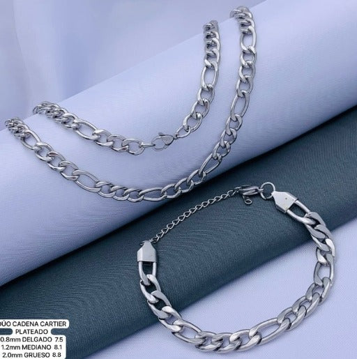 CADENA/PULSERA PLATEADA CARTIER GRUESA ACERO INOXIDABLE 50-60CM