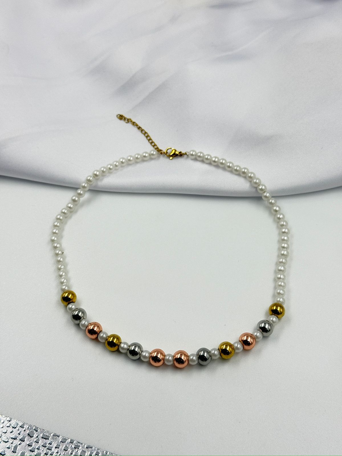 COLLAR PERLA 3 OROS ACERO INOXIDABLE