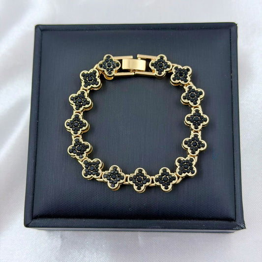 PULSERA RODIO VAN CLEF DORADO LLENO CIRCONES