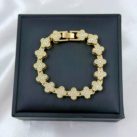 PULSERA RODIO VAN CLEF DORADO LLENO CIRCONES