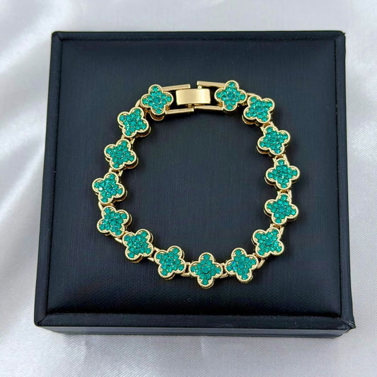 PULSERA RODIO VAN CLEF DORADO LLENO CIRCONES