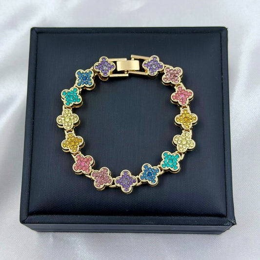 PULSERA RODIO VAN CLEF COLORES DORADO LLENO CIRCONES